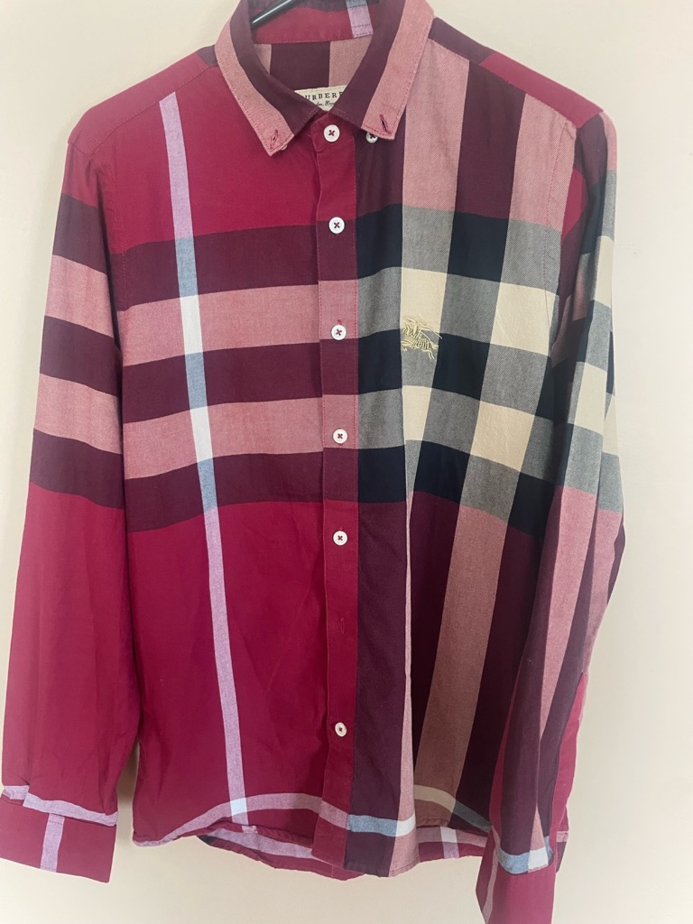Burberry Red and Cream Large Check Button-Down Shirt